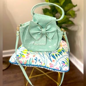 Seafoam Green Leather Look Bow Purse w/ handles and shoulder strap